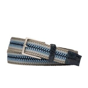 W. Kleinberg Shoreline Belt with Croc Tabs and Brushed Nickel Buckle Blue Sz 34